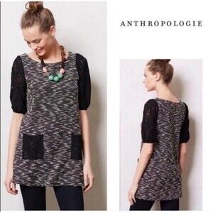 Anthropologie Postmark Black White Knitted Bishop Sleeve Pocket Size Medium